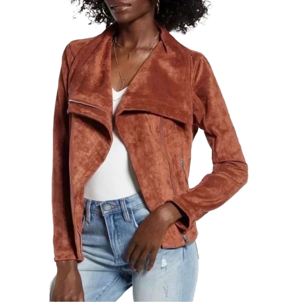 SL8 by Blank NYC Rust Brown Soft Faux Suede Zipper Moto Jacket